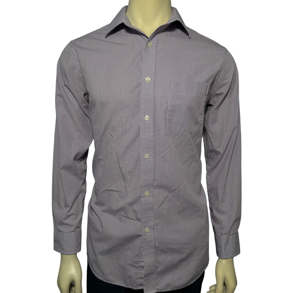 Croft & Barrow Dress Shirt Mens 15.5 32/33 Purple Gingham Excellent Classic Fit